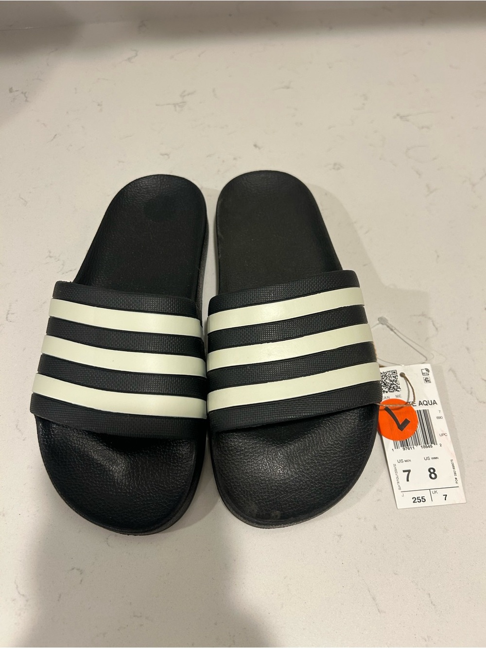 Adidas Black Slide Sandals with White Stripes